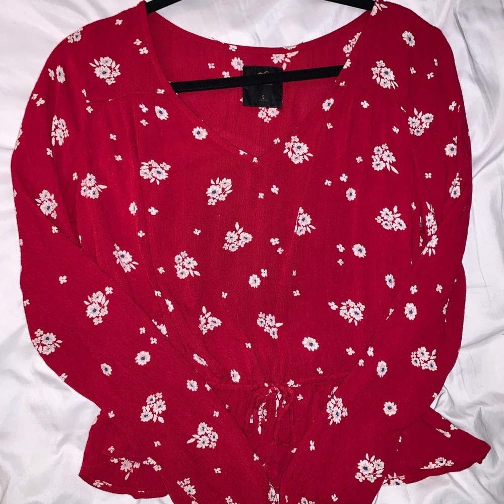 long sleeve red blouse